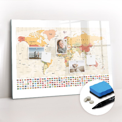 Dry erase magnetic board World map design