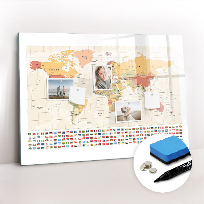 Magnetic board for writing World map design