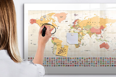 Magnetic board for writing World map design