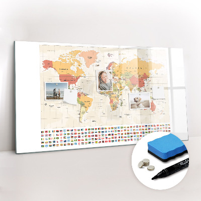 Magnetic board for writing World map design