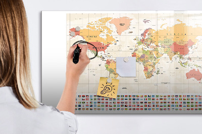 Magnetic board for writing World map design