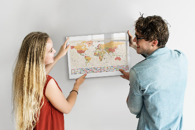 Magnetic board for writing World map design