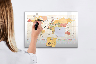 Magnetic board for writing World map design