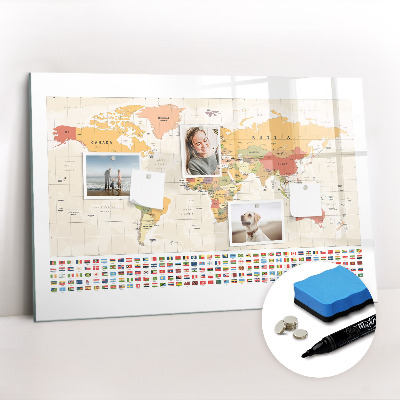 Magnetic board for writing World map design