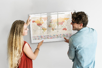 Magnetic board for writing World map design