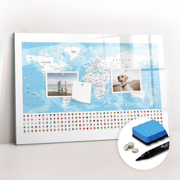Magnetic dry erase board Illustration of the map of the continents