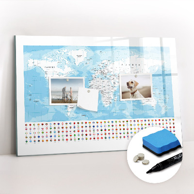 Magnetic dry erase board Illustration of the map of the continents