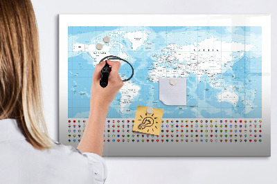 Magnetic dry erase board Illustration of the map of the continents