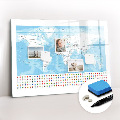 Magnetic dry erase board Illustration of the map of the continents