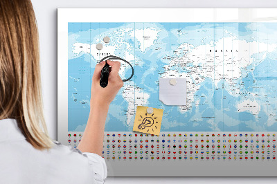 Magnetic dry erase board Illustration of the map of the continents