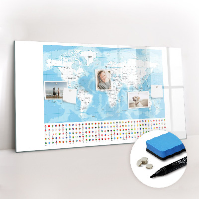 Magnetic dry erase board Illustration of the map of the continents