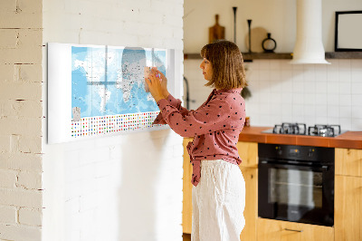 Magnetic dry erase board Illustration of the map of the continents