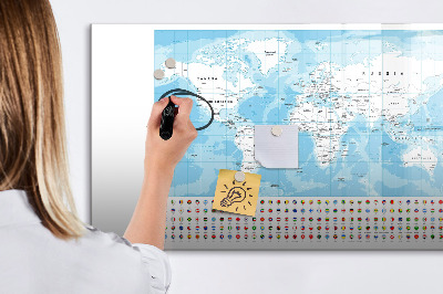 Magnetic board with marker Illustration of the map of the continents