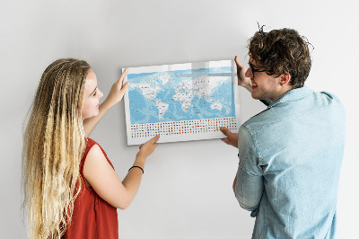 Magnetic dry erase board Illustration of the map of the continents