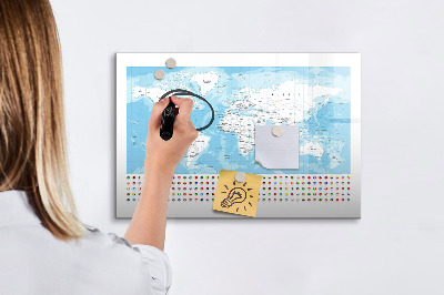 Magnetic board with marker Illustration of the map of the continents