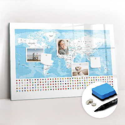 Magnetic dry erase board Illustration of the map of the continents
