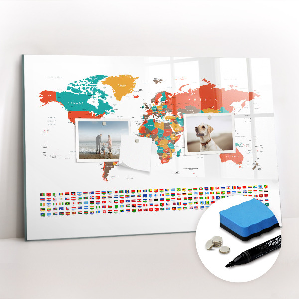Dry erase magnetic board Colorful map of the world