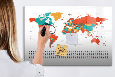 Dry erase magnetic board Colorful map of the world