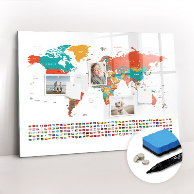 Dry erase magnetic board Colorful map of the world