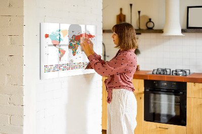 Dry erase magnetic board Colorful map of the world