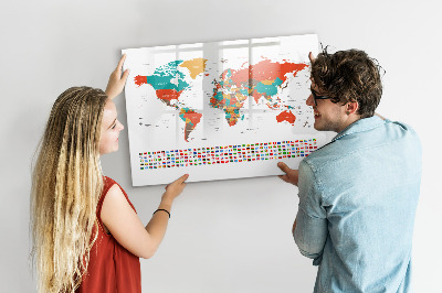 Dry erase magnetic board Colorful map of the world