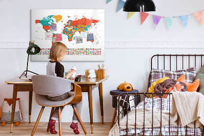 Dry erase magnetic board Colorful map of the world