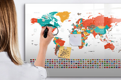 Dry erase magnetic board Colorful map of the world