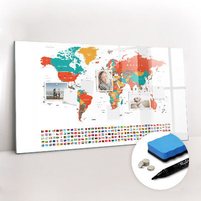 Dry erase magnetic board Colorful map of the world