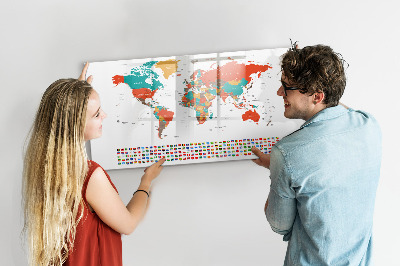 Dry erase magnetic board Colorful map of the world