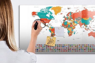 Dry erase magnetic board Colorful map of the world