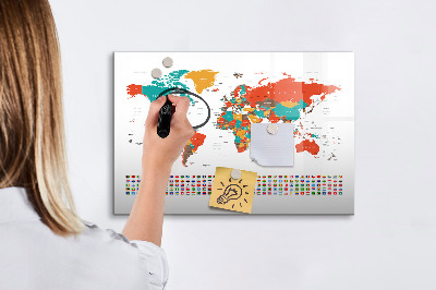 Dry erase magnetic board Colorful map of the world