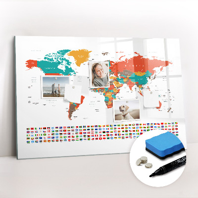 Dry erase magnetic board Colorful map of the world
