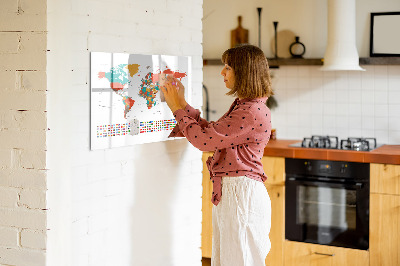 Dry erase magnetic board Colorful map of the world