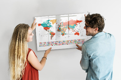 Dry erase magnetic board Colorful map of the world