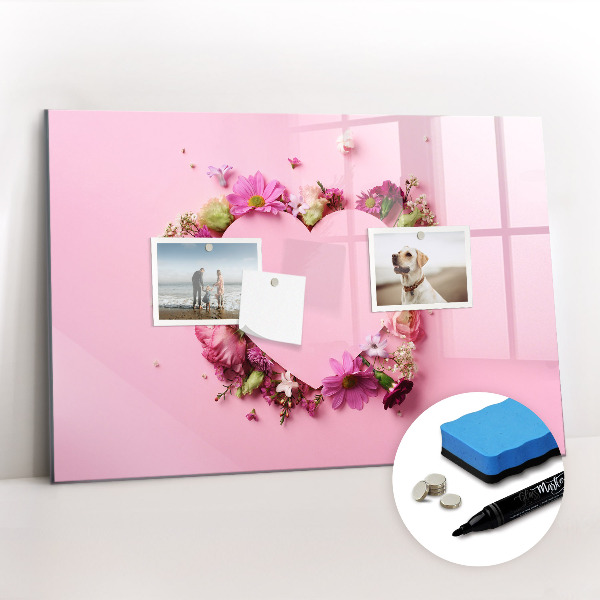Dry erase magnetic board Heart of flowers
