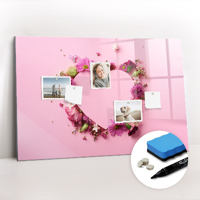 Dry erase magnetic board Heart of flowers