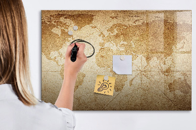 Magnetic board for writing Vintage world map