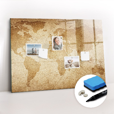 Magnetic board for writing Vintage world map