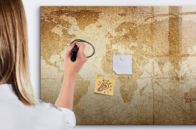 Magnetic board for writing Vintage world map