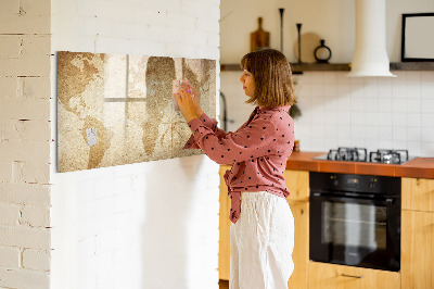 Magnetic board for writing Vintage world map