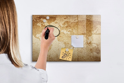 Magnetic board for writing Vintage world map