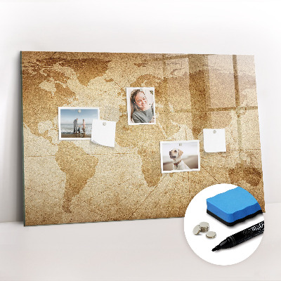 Magnetic board for writing Vintage world map