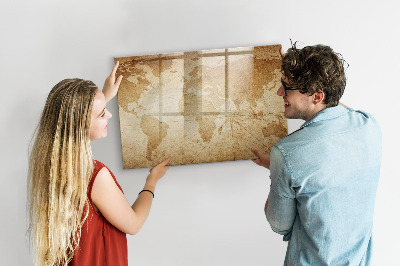 Magnetic board for writing Vintage world map