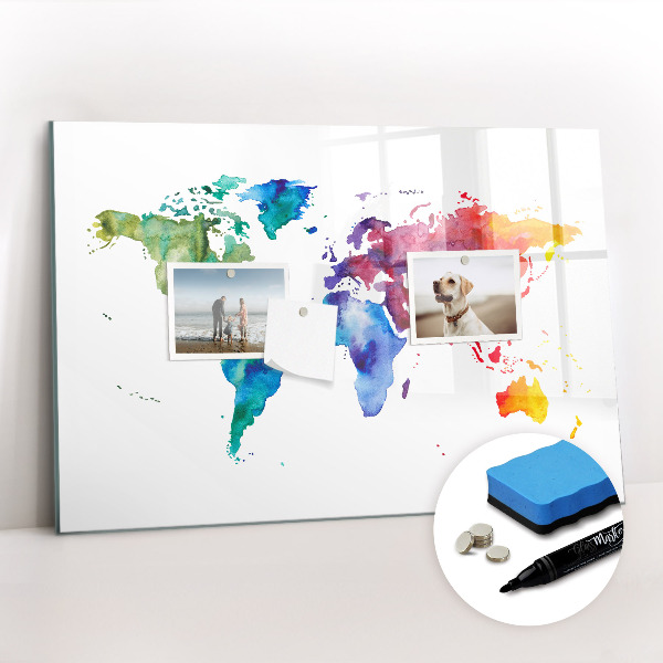 Magnetic dry erase board Watercolor world map