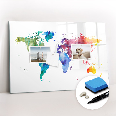 Magnetic dry erase board Watercolor world map