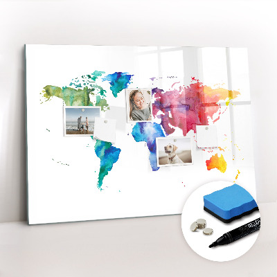 Magnetic dry erase board Watercolor world map