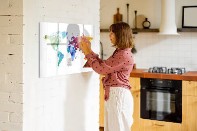 Magnetic dry erase board Watercolor world map