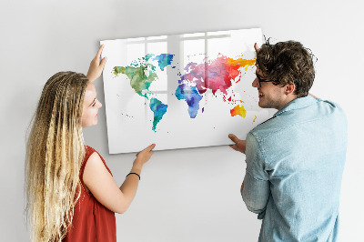 Magnetic dry erase board Watercolor world map
