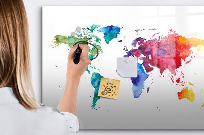 Magnetic dry erase board Watercolor world map
