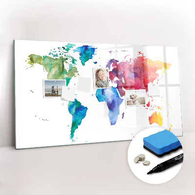 Magnetic dry erase board Watercolor world map